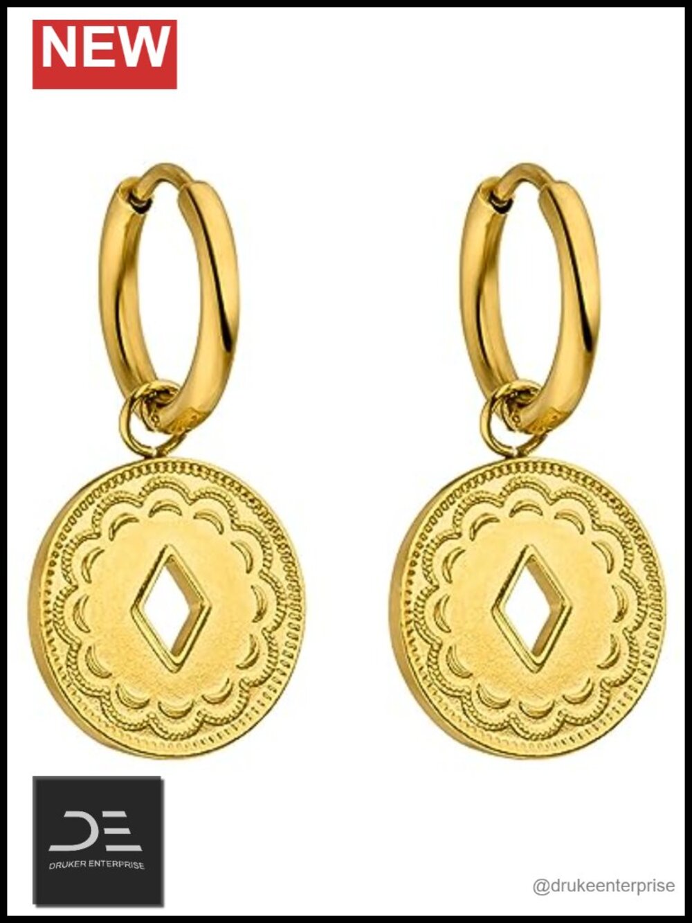18K Gold Plated Stainless Steel Hoop Earrings Waterproof Hawaii